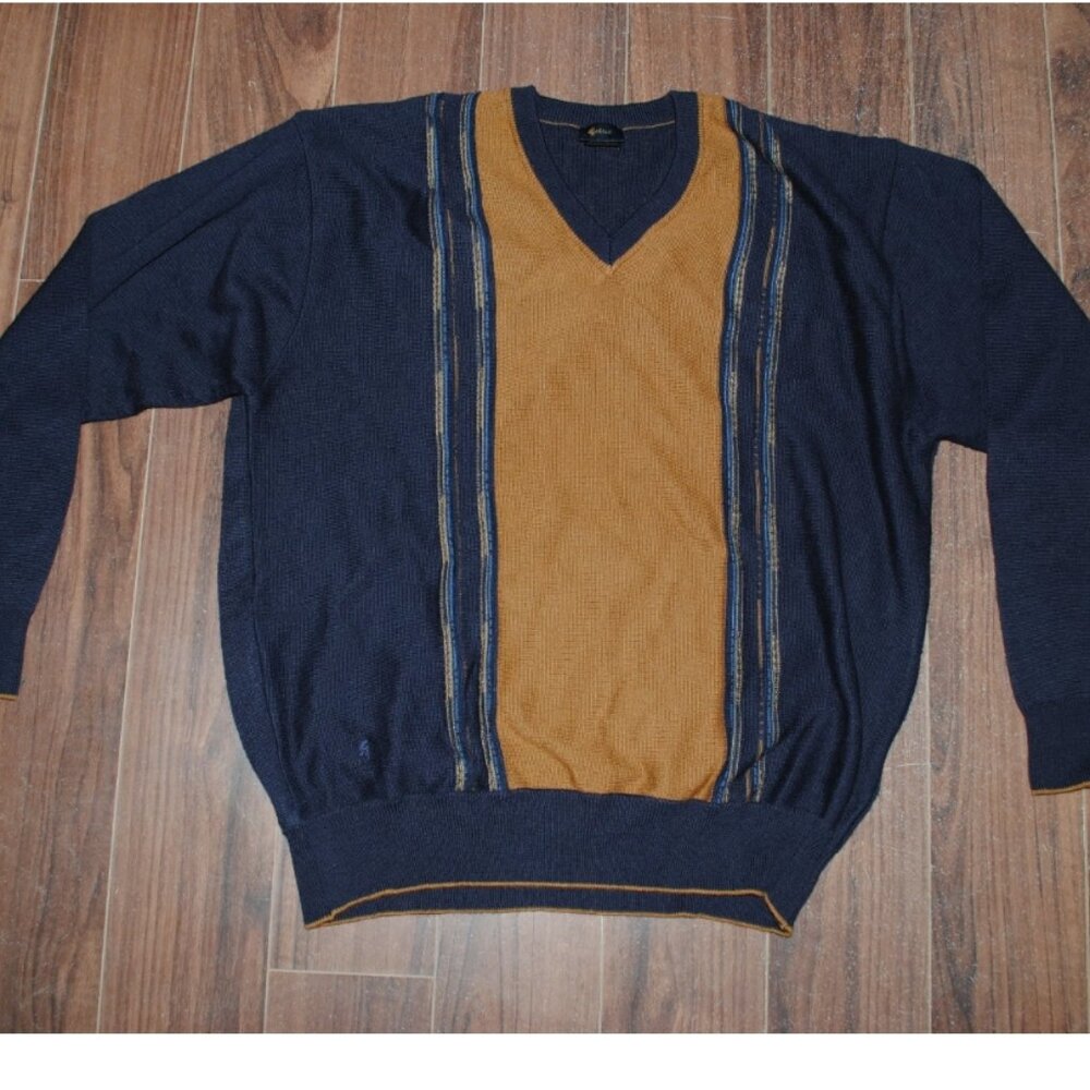 Gabicci V Neck Wool Blend Pull Over Sweater Blue XL Mens
